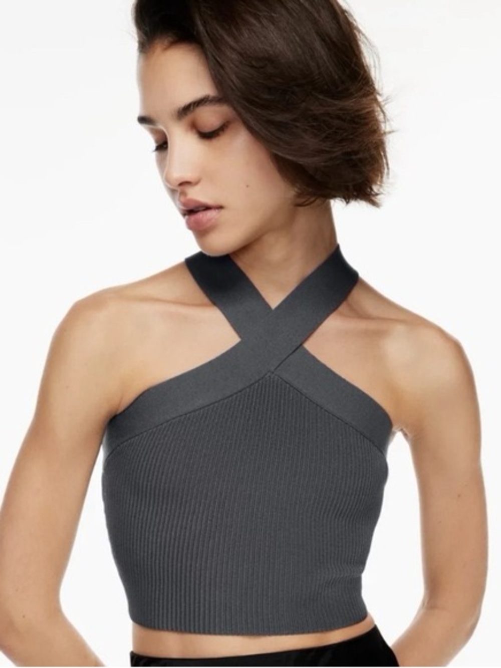 Babaton Charcoal Gray Knit Sculpt Cross Top